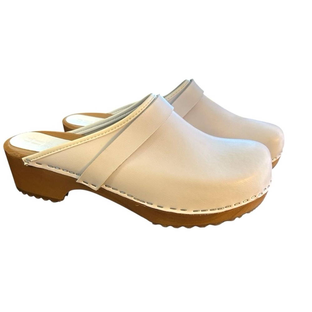 NEW BJORK Maja White Wood Look Sole 42 Open Back LEATHER Clogs (10.5) nurse - Picture 3 of 16